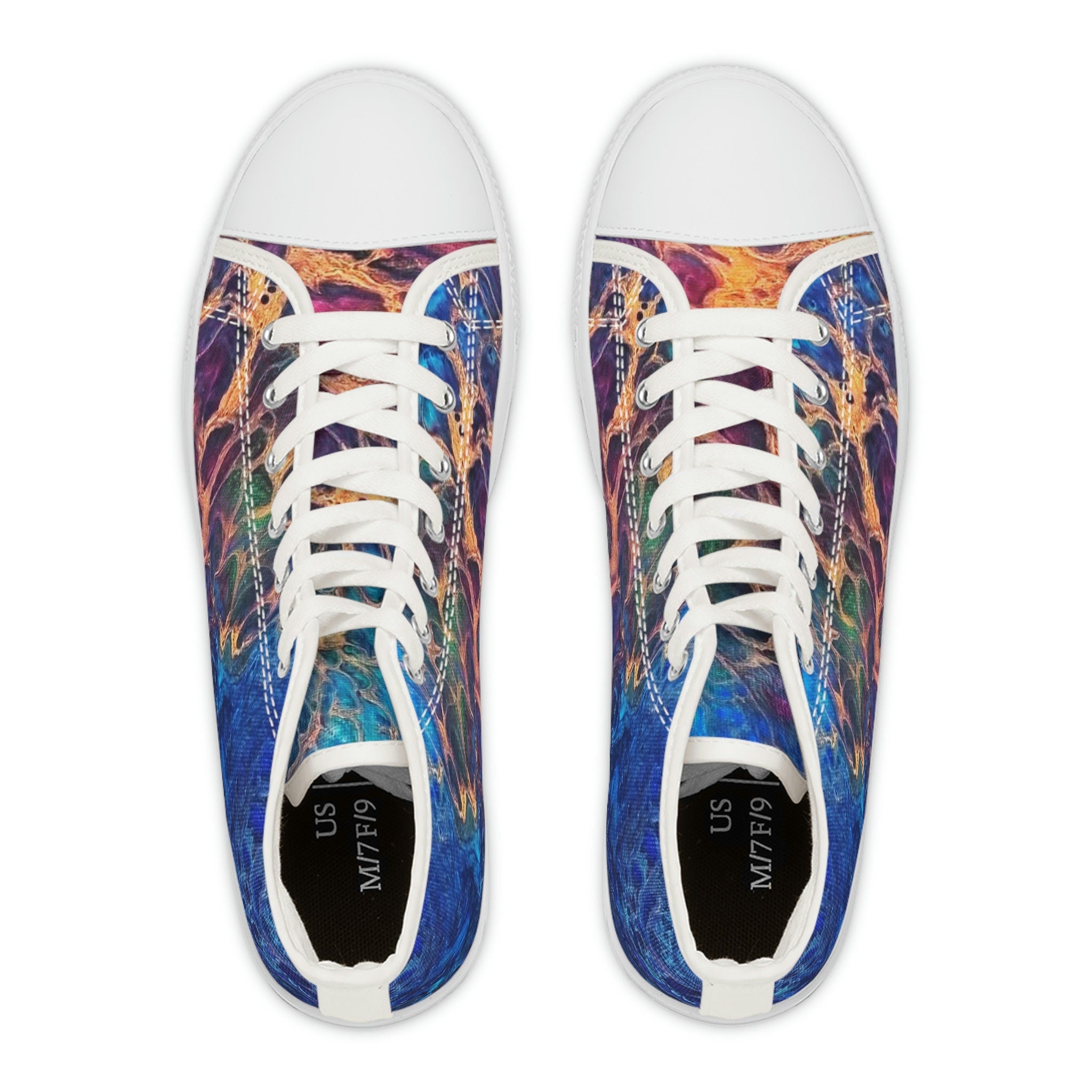 High-Top Sneakers – Artistic Canvas Shoes with Marbled Design – Unisex Streetwear