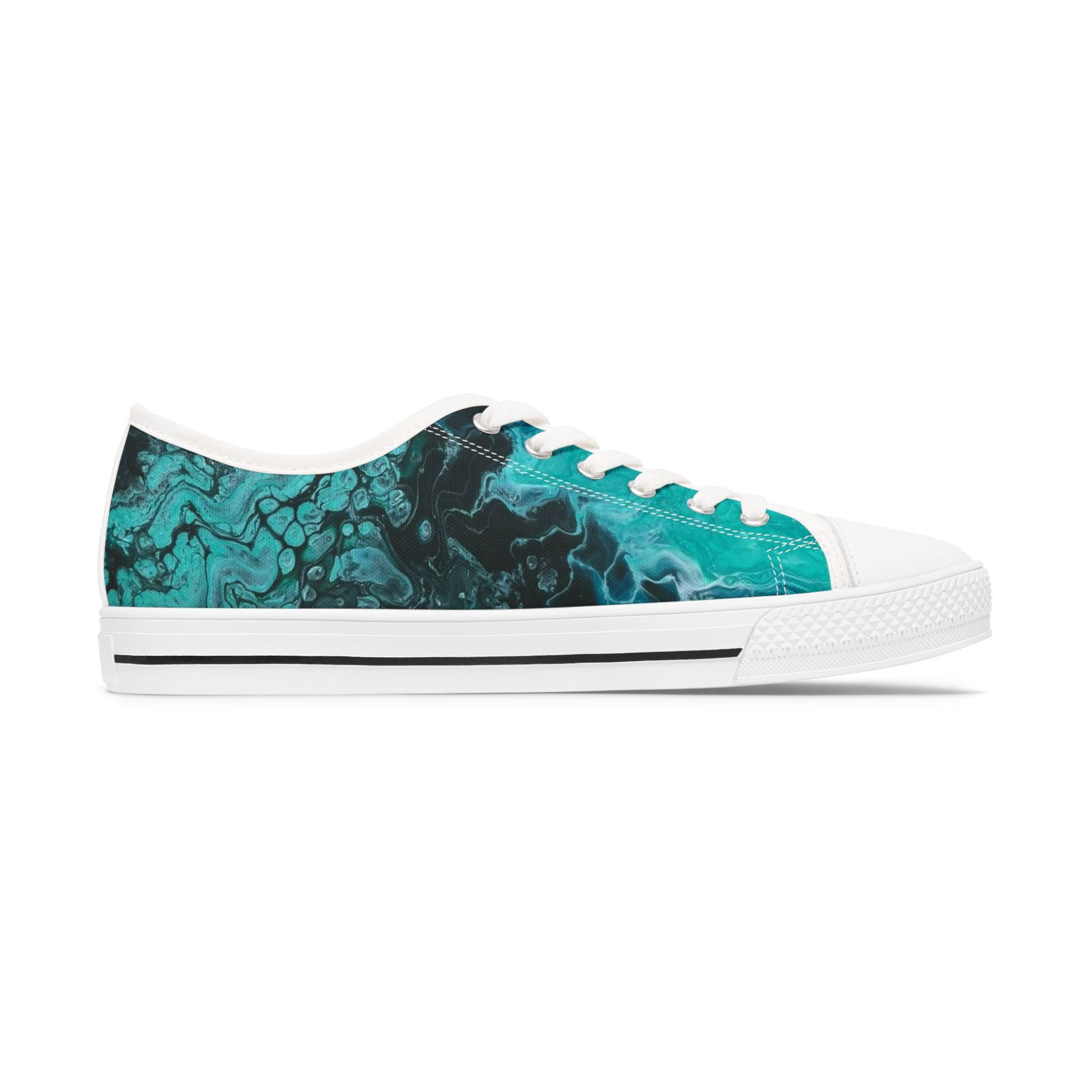 Emerald Ink Low Top Sneakers – Unisex Artistic Green Canvas Shoes with Memory Foam