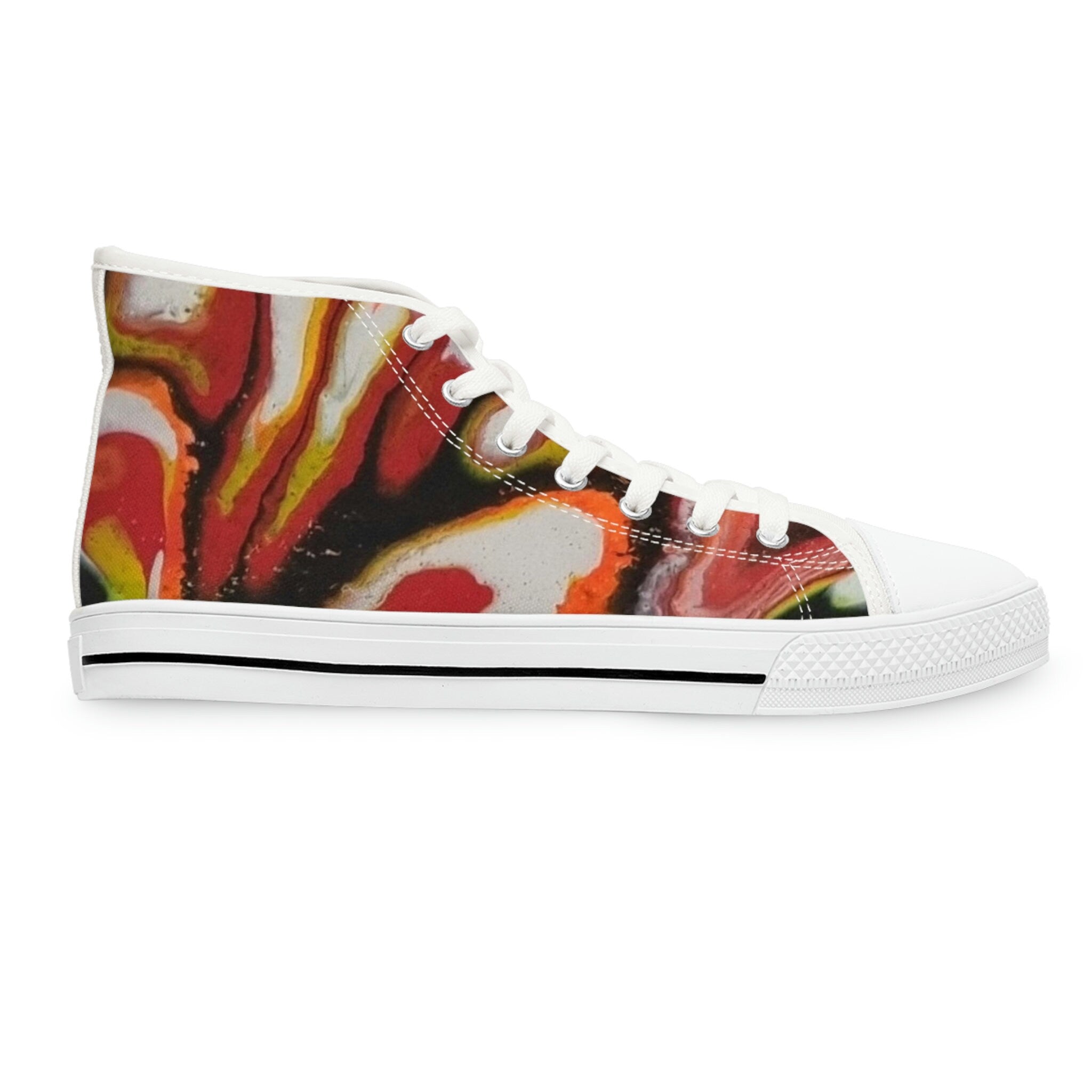 Firestorm High-Top Sneakers Red/ Black Unisex Abstract Swirl Artistic Statement Shoes