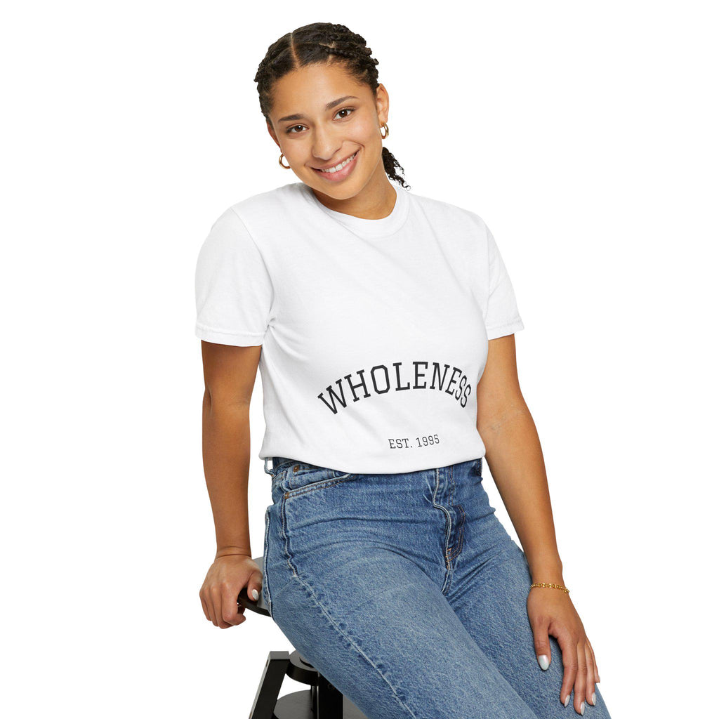 Wholeness arched text T-Shirt | minimalist est.1995 design