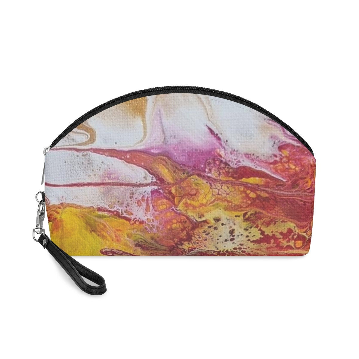 Vibrant Swirl Cosmetic Bag – Abstract Red Yellow White Pattern – Travel Pouch for Women