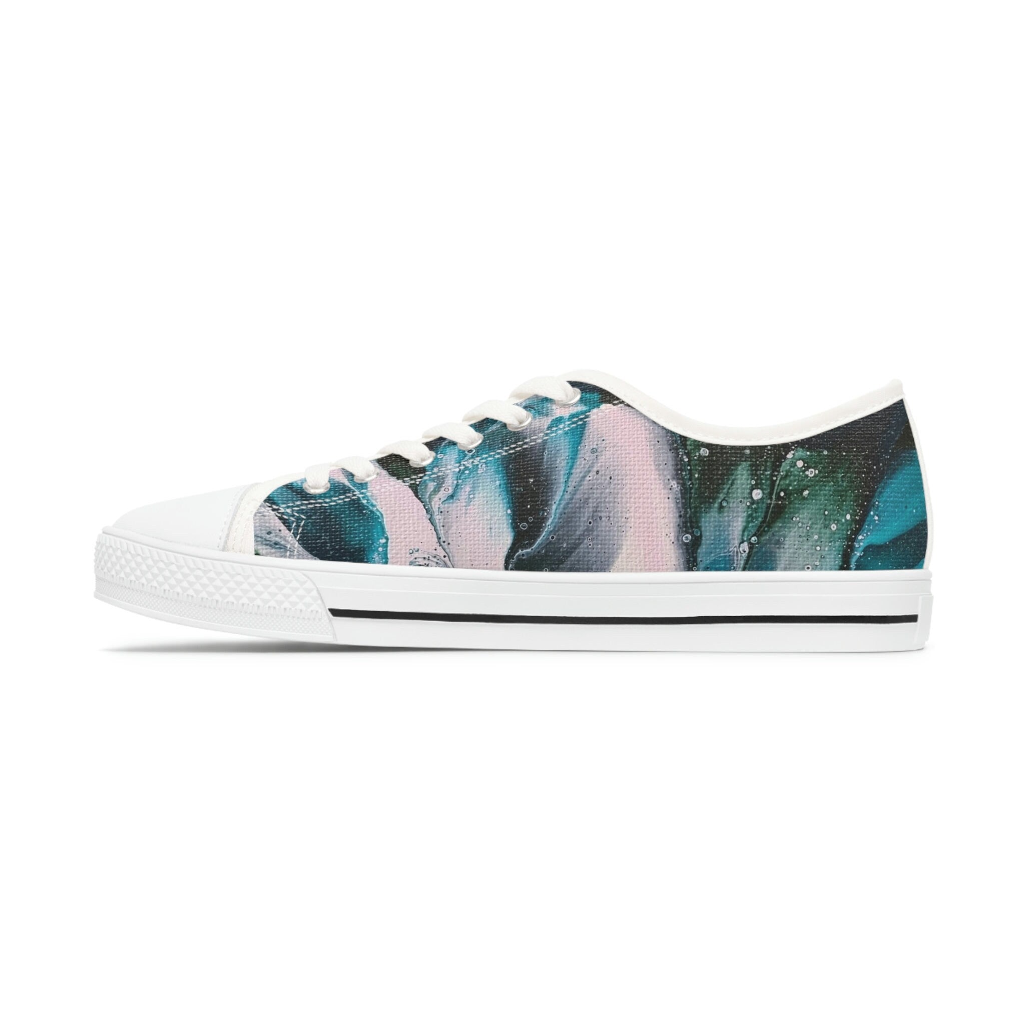 Green & Pink Canvas Sneakers: Petal Drift Low Tops with Memory Foam