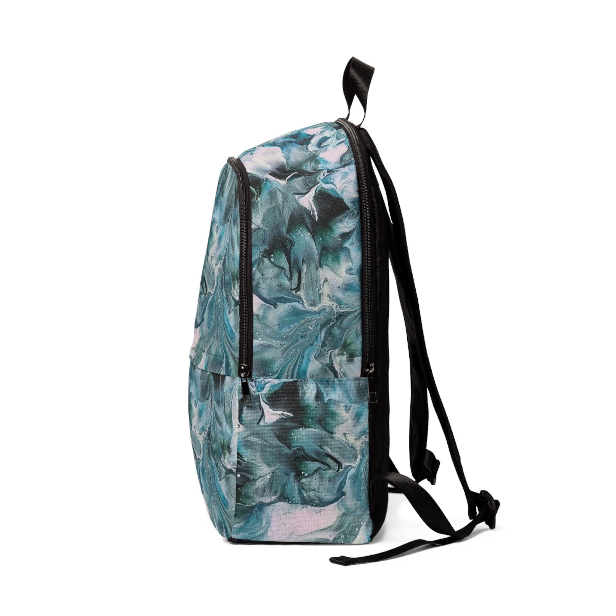 Teal Marble Watercolor Backpack | Abstract Swirl Pattern
