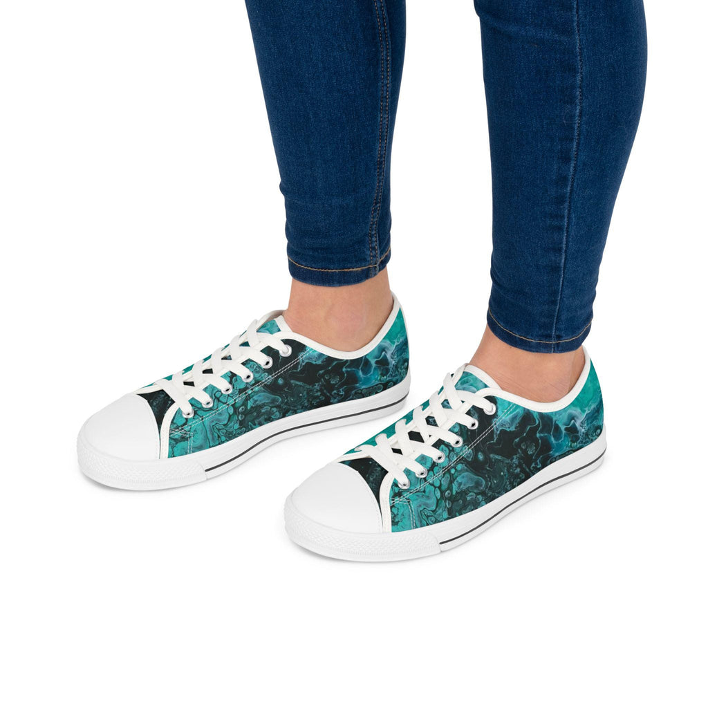 Emerald Ink Low Top Sneakers – Unisex Artistic Green Canvas Shoes with Memory Foam