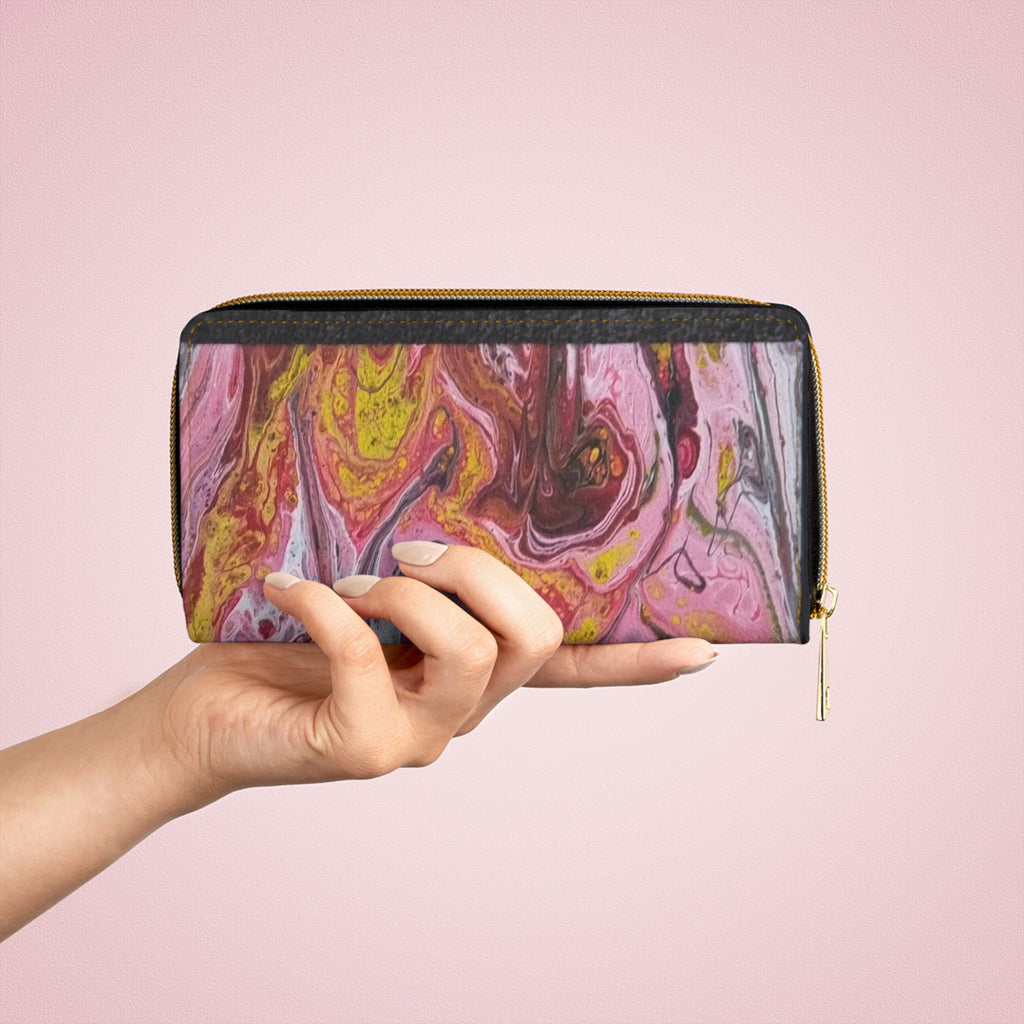 Paint Pulse Zipper Wallet – Abstract Marbled Art Clutch with Gold Zipper