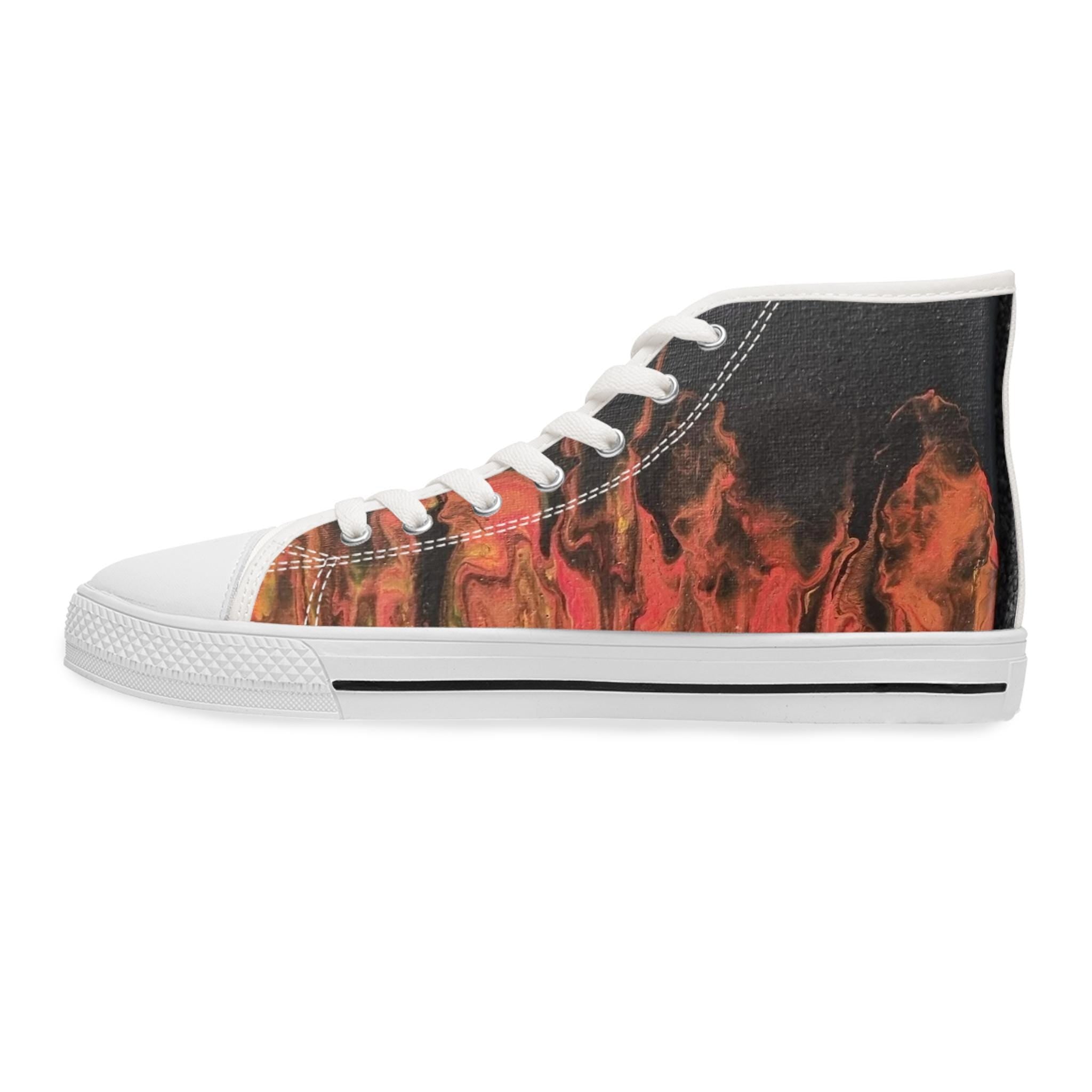 Street Style Flame Unisex Sneakers – High-Top Canvas Shoes – Hot Print for Bold Souls