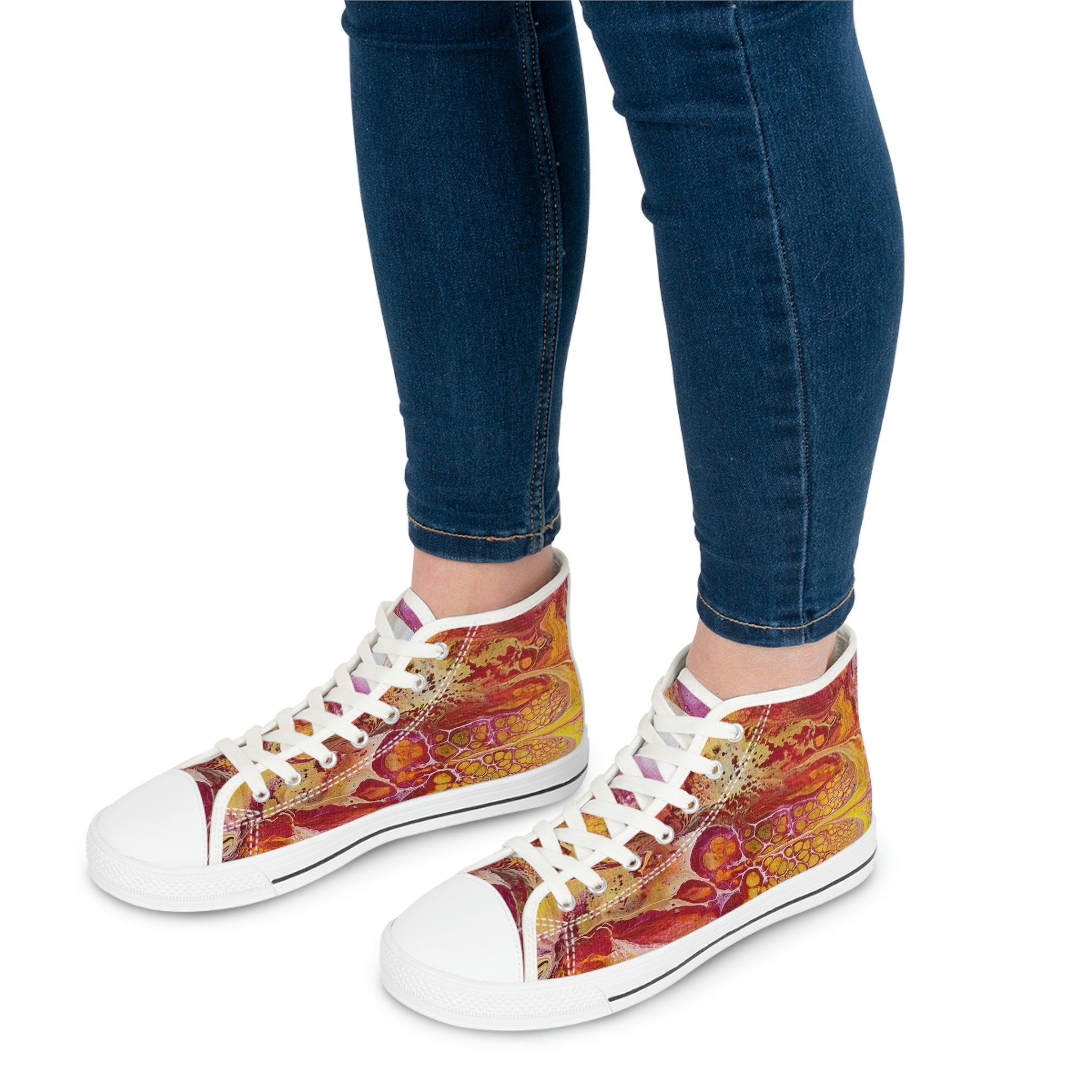 Sunset Swirl High Top Sneakers – Unisex Artistic Canvas Shoes with Memory Foam