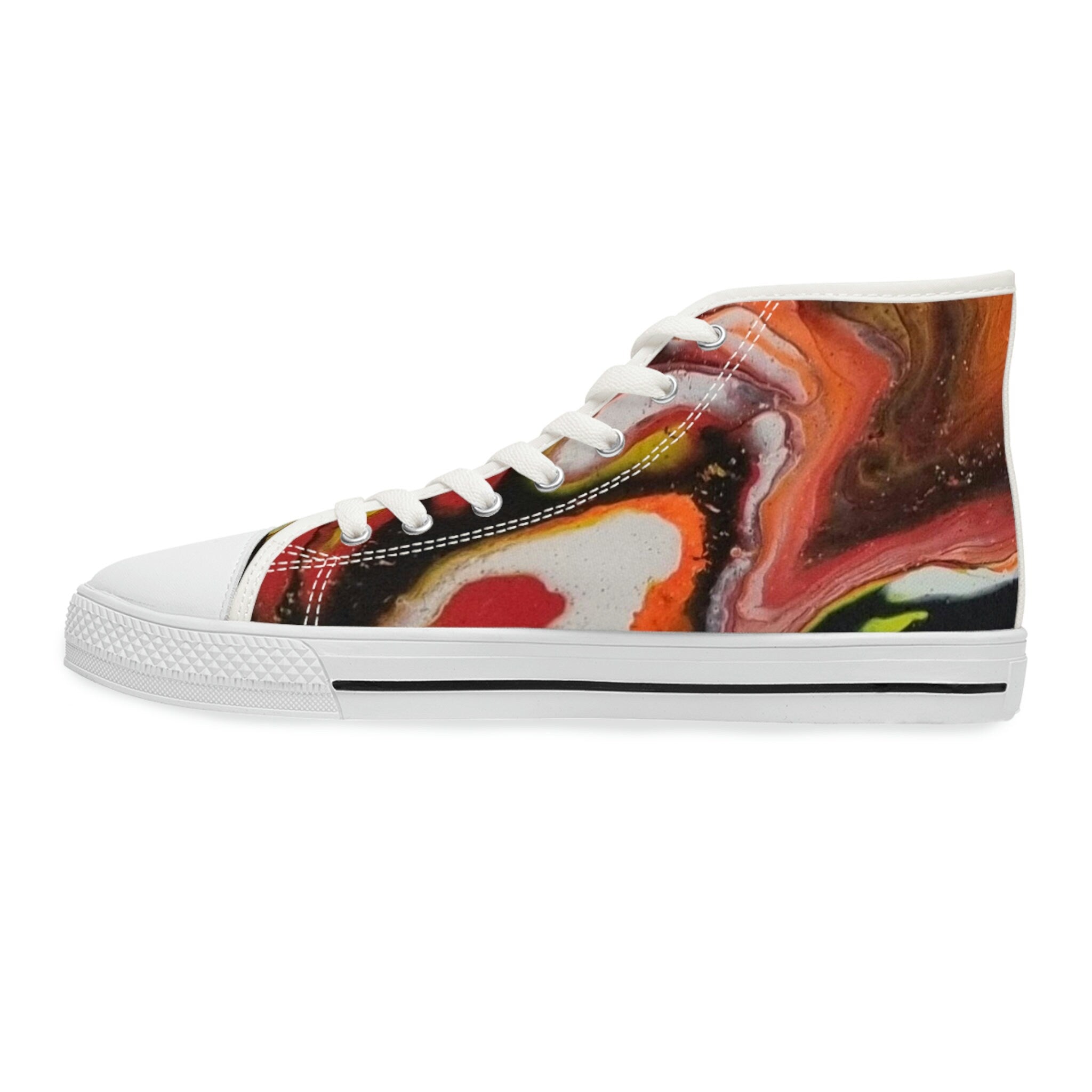 Firestorm High-Top Sneakers Red/ Black Unisex Abstract Swirl Artistic Statement Shoes
