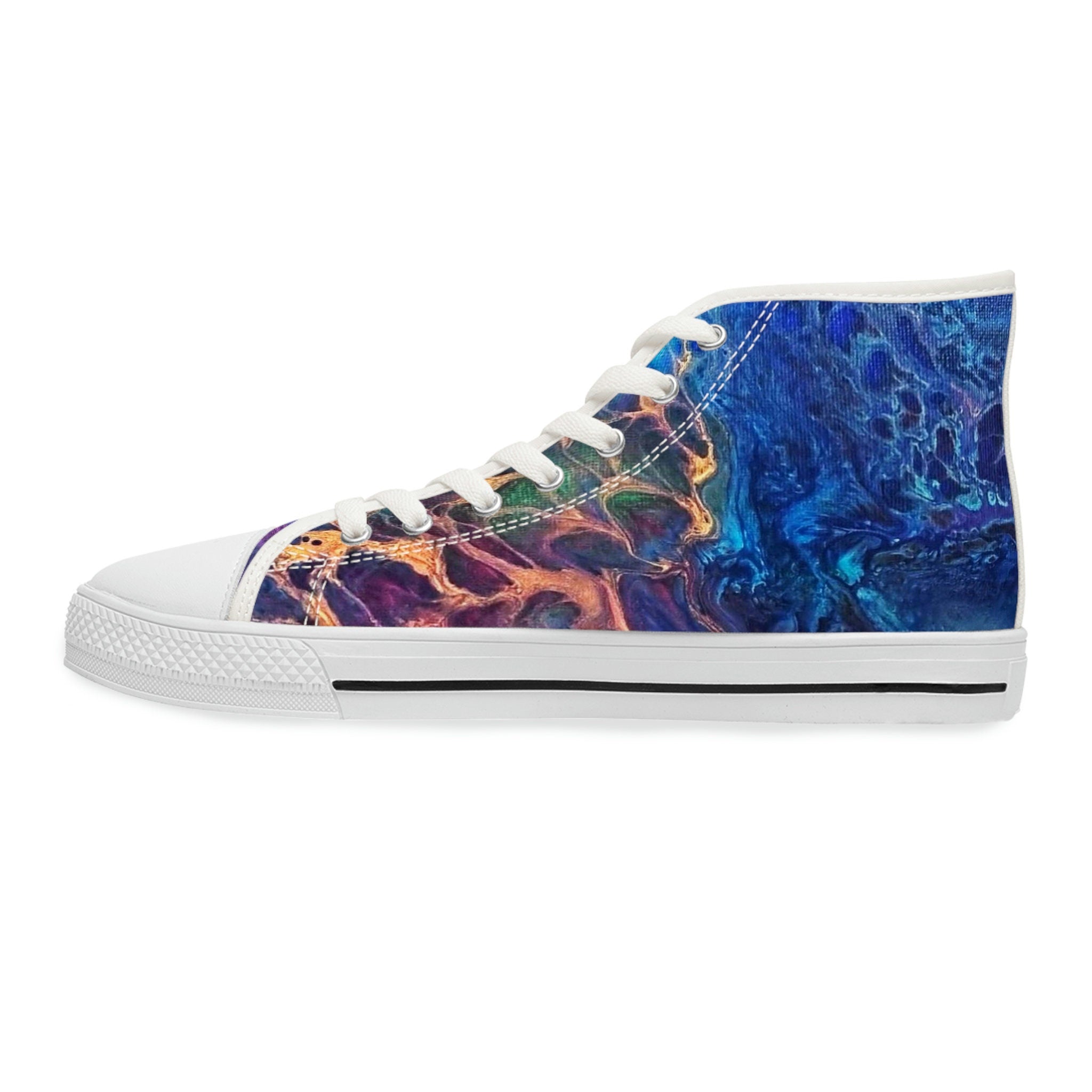 High-Top Sneakers – Artistic Canvas Shoes with Marbled Design – Unisex Streetwear