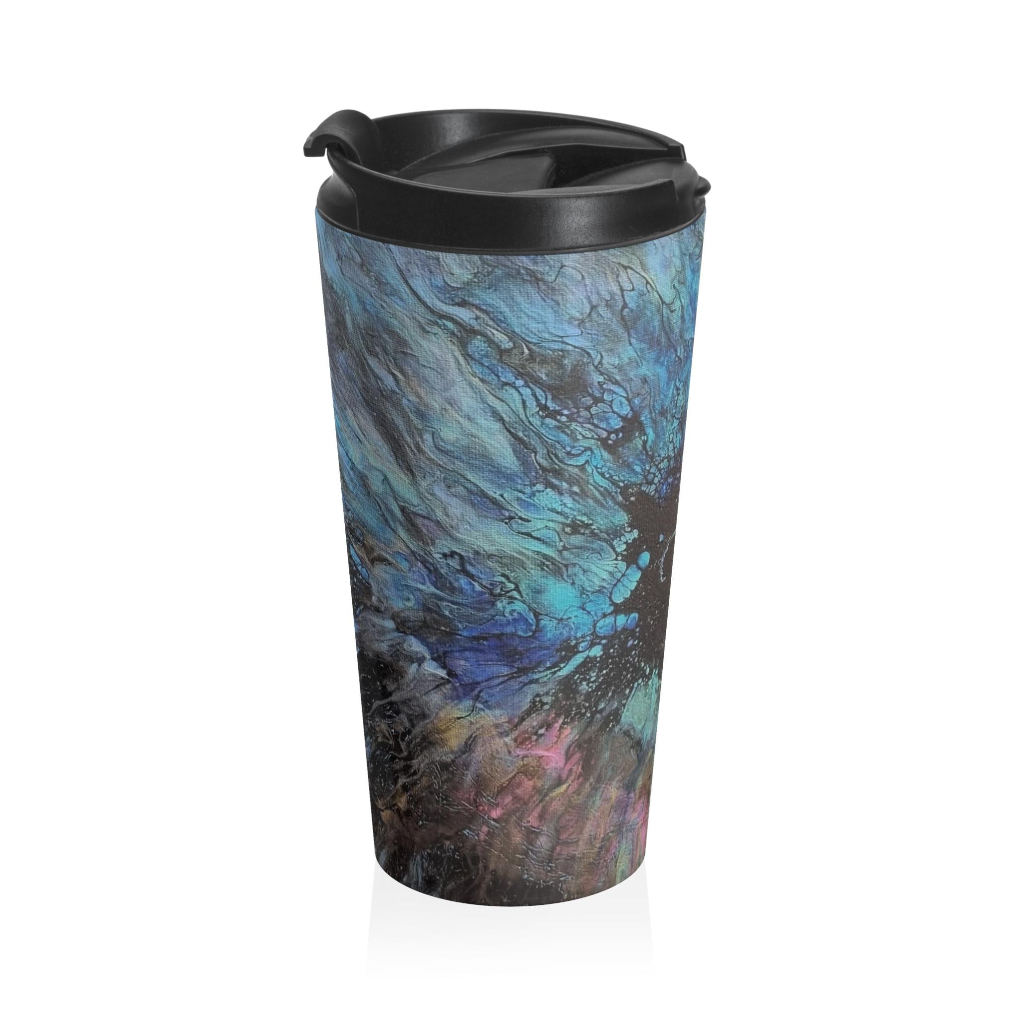 Abstract Blue Nebula Stainless Steel Travel Mug | Galaxy Swirl Tumbler