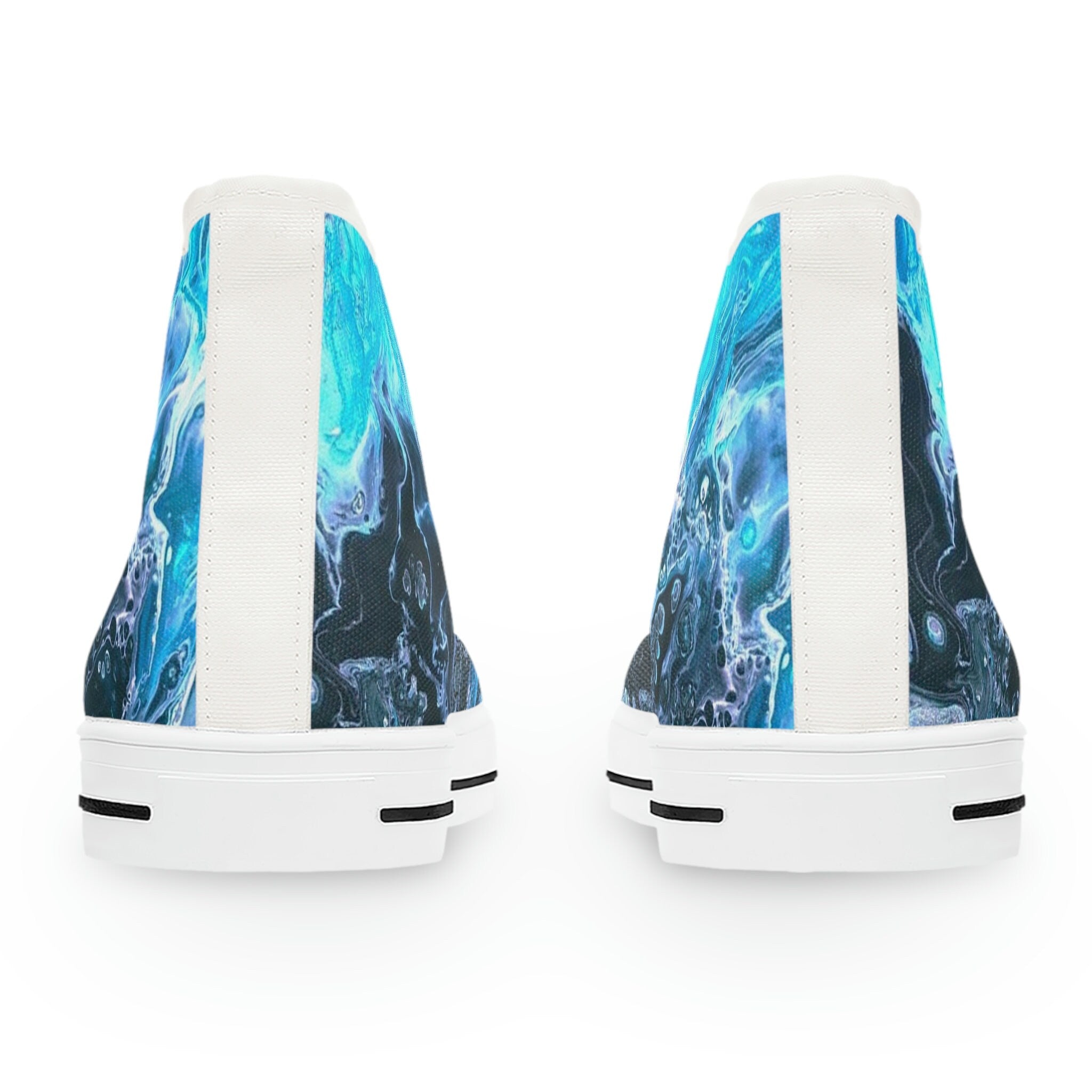 Ocean-Inspired High Top Sneakers – Unisex Bubble Wave Design – Blue Swirl Sea Shoes