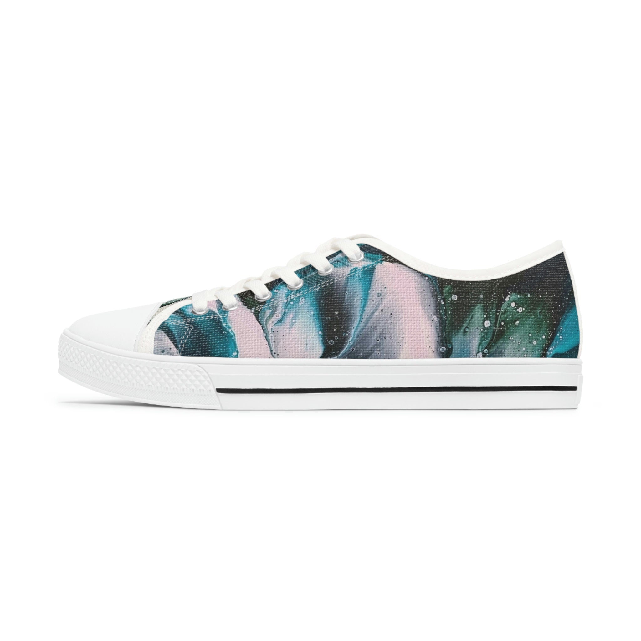 Green & Pink Canvas Sneakers: Petal Drift Low Tops with Memory Foam