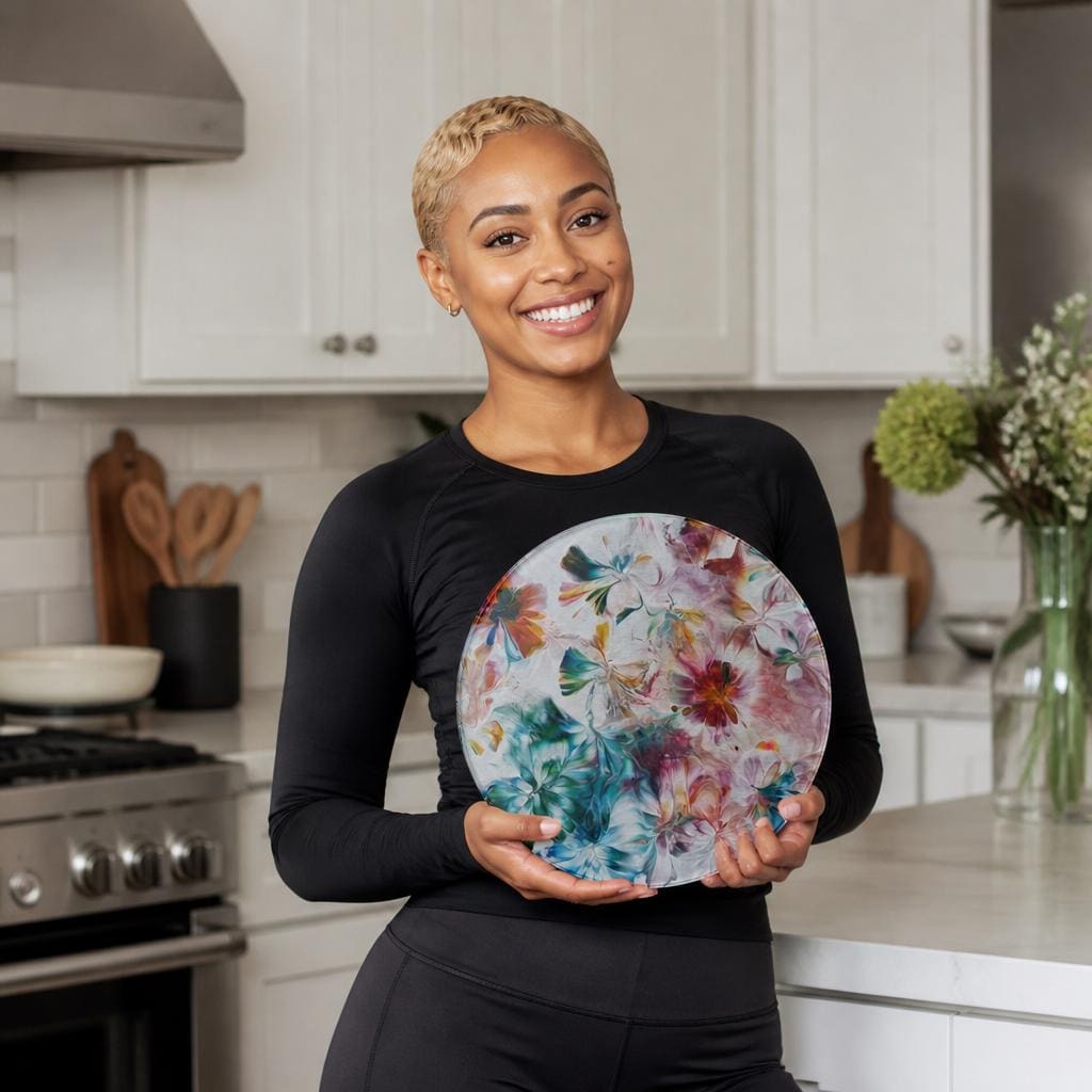 Teal Ocean Wave Round Cutting Board | Coastal Kitchen Decor