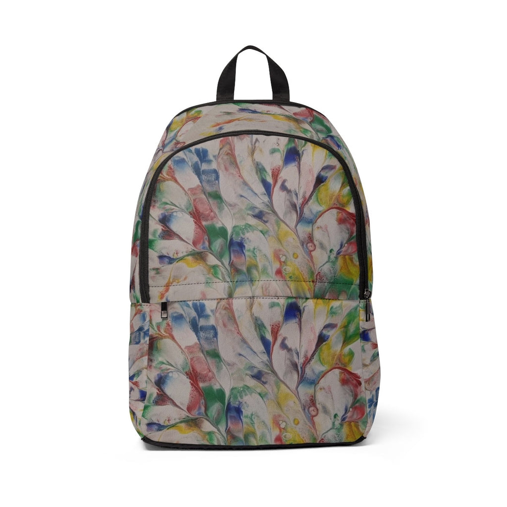 Rainbow Drift Backpack – Smudged Abstract Paint Design on Eco Canvas with Zipper & Side Pocket